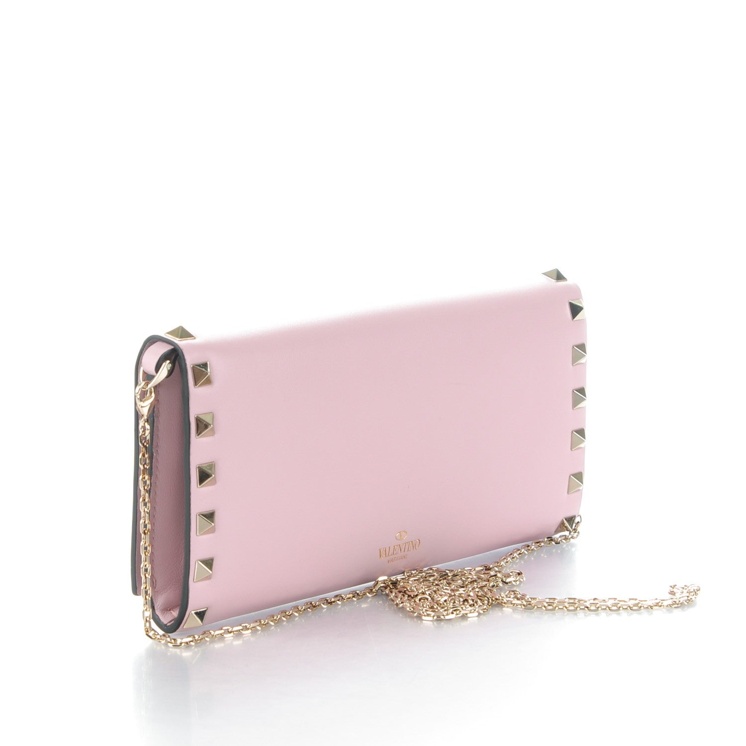 Valentino Garavani Calfskin Rockstud Flap Wallet on Chain Water Rose 3 of 8