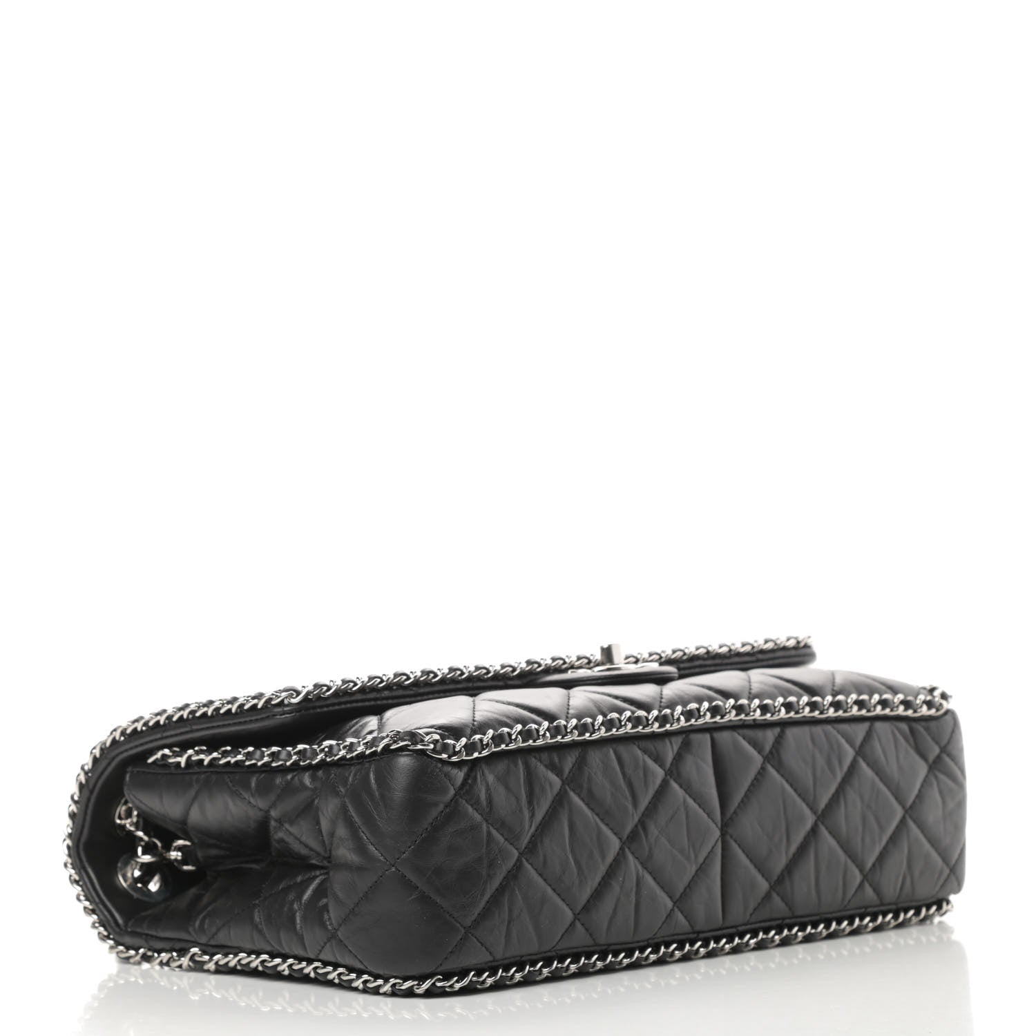 Chanel Crumpled Calfskin Quilted Large Chain All Over Flap Bag Black 4 of 11