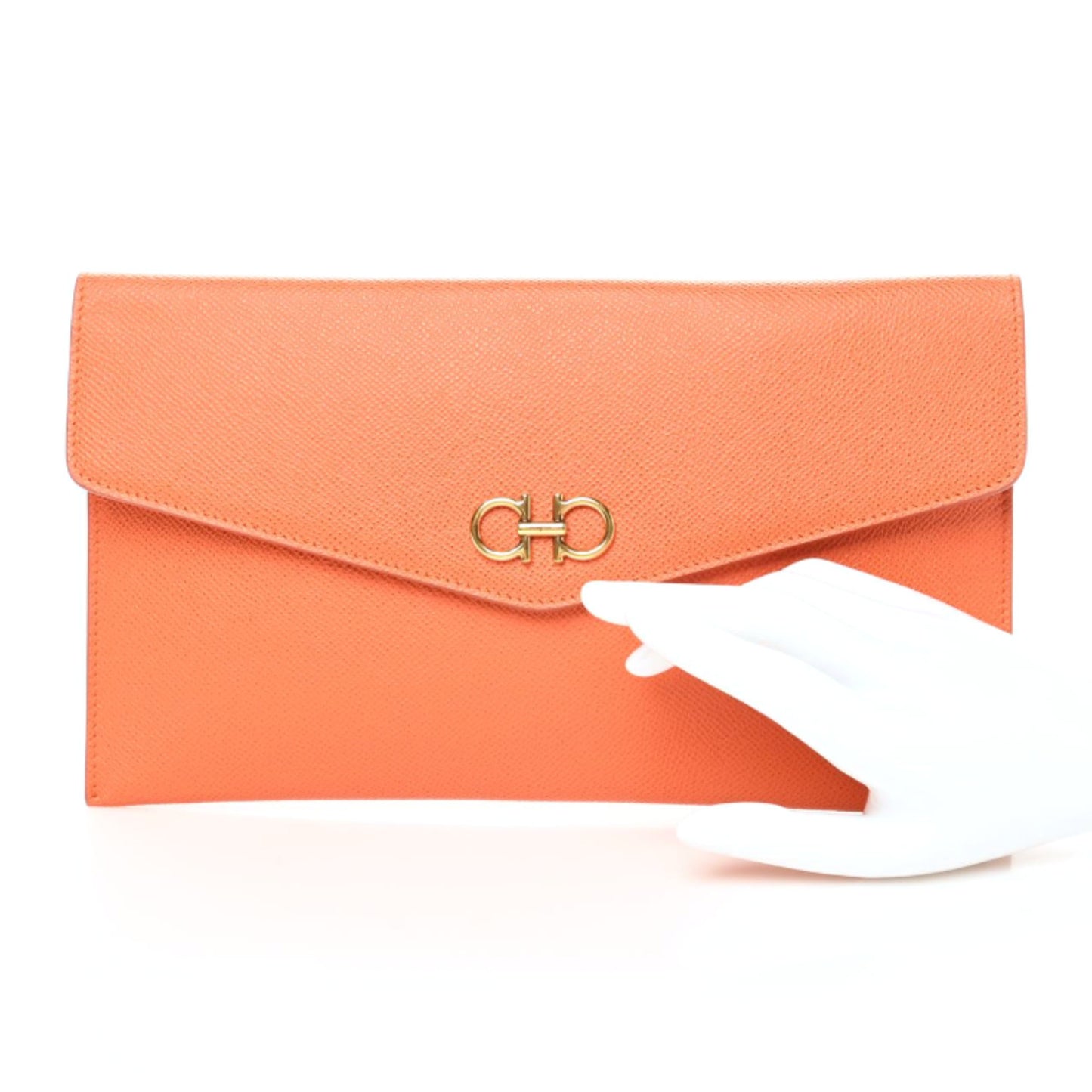 Printed Calfskin Gancio Envelope Clutch Orange