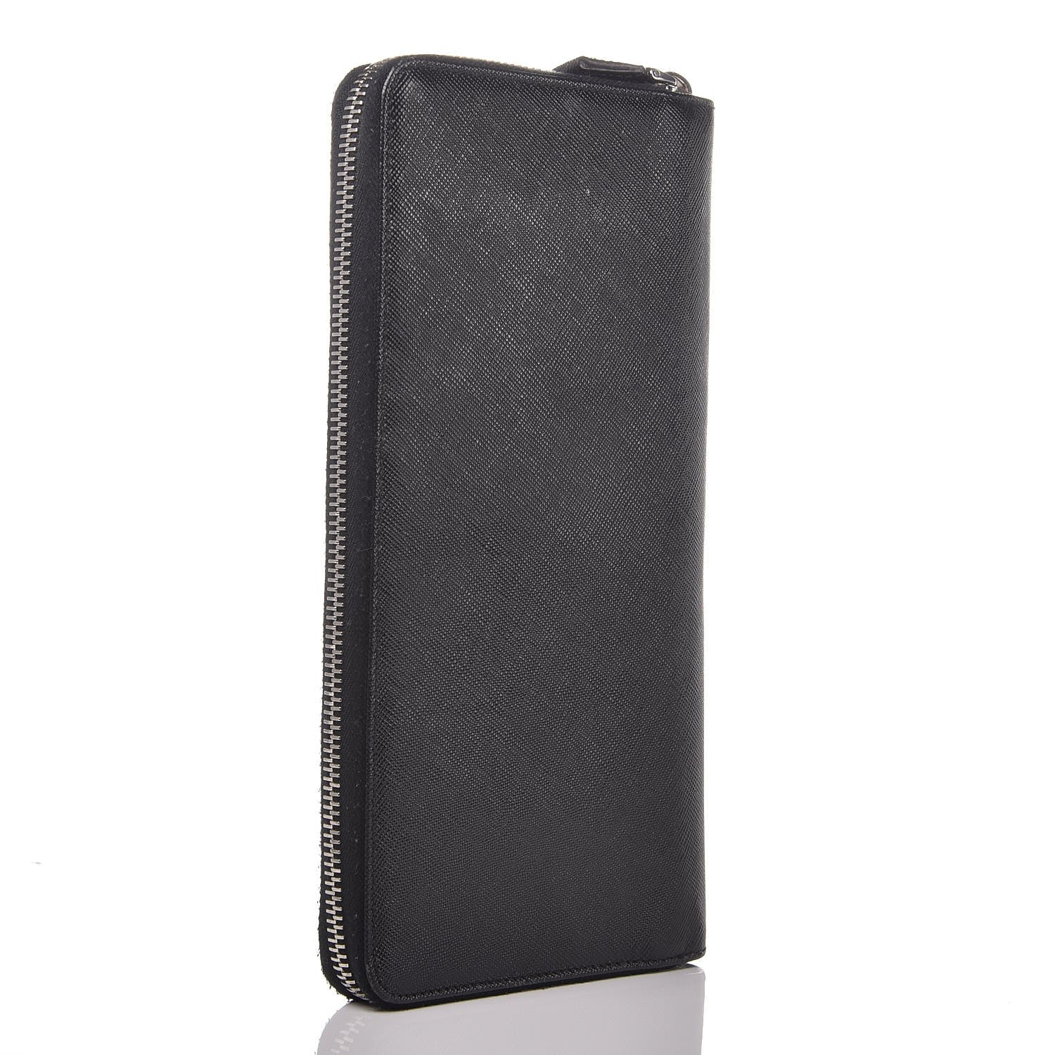 Prada Saffiano Zip Around Portfolio Wallet Black 3 of 10