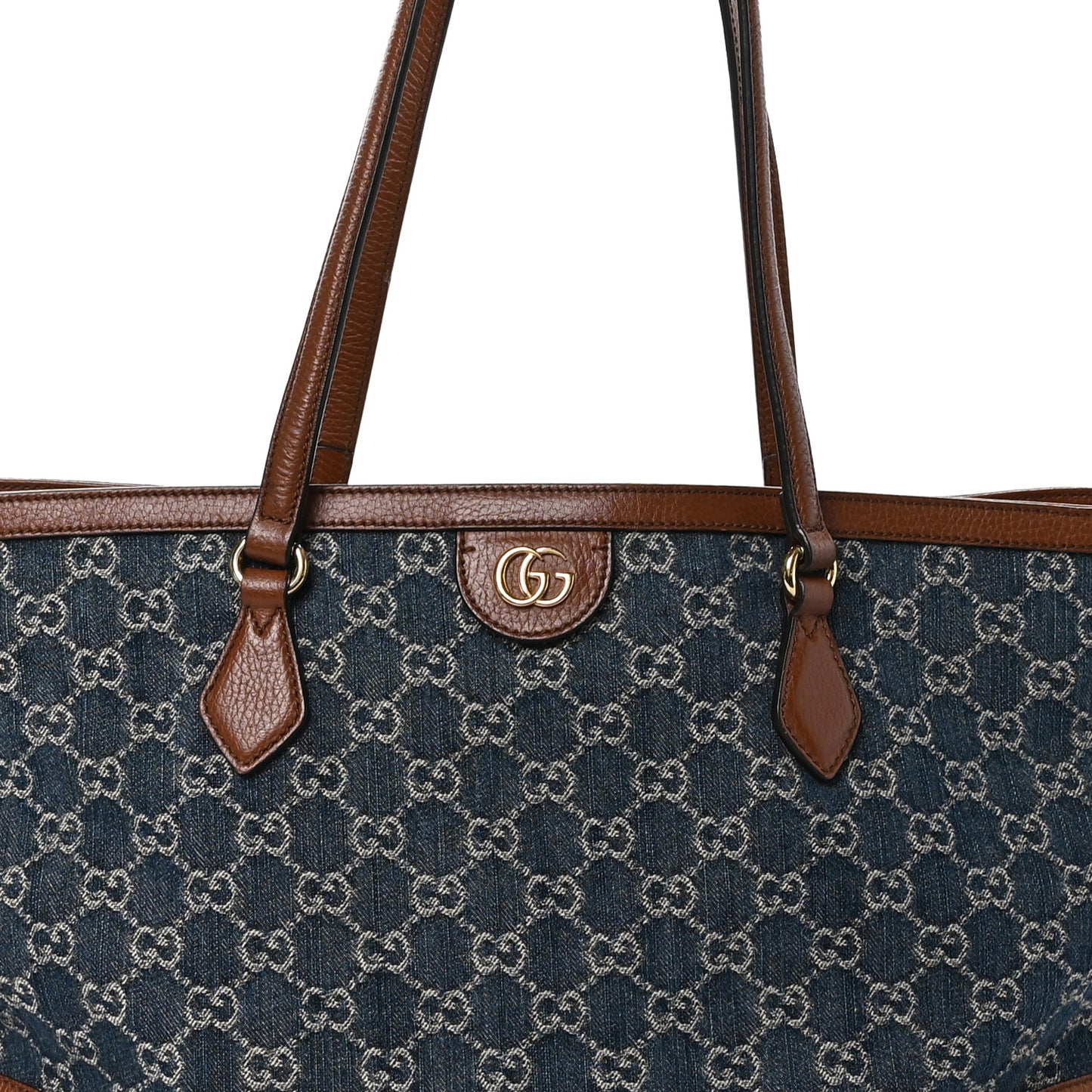 New Denim GG Monogram Medium Ophidia Shopping Tote Blue Tea Cuir