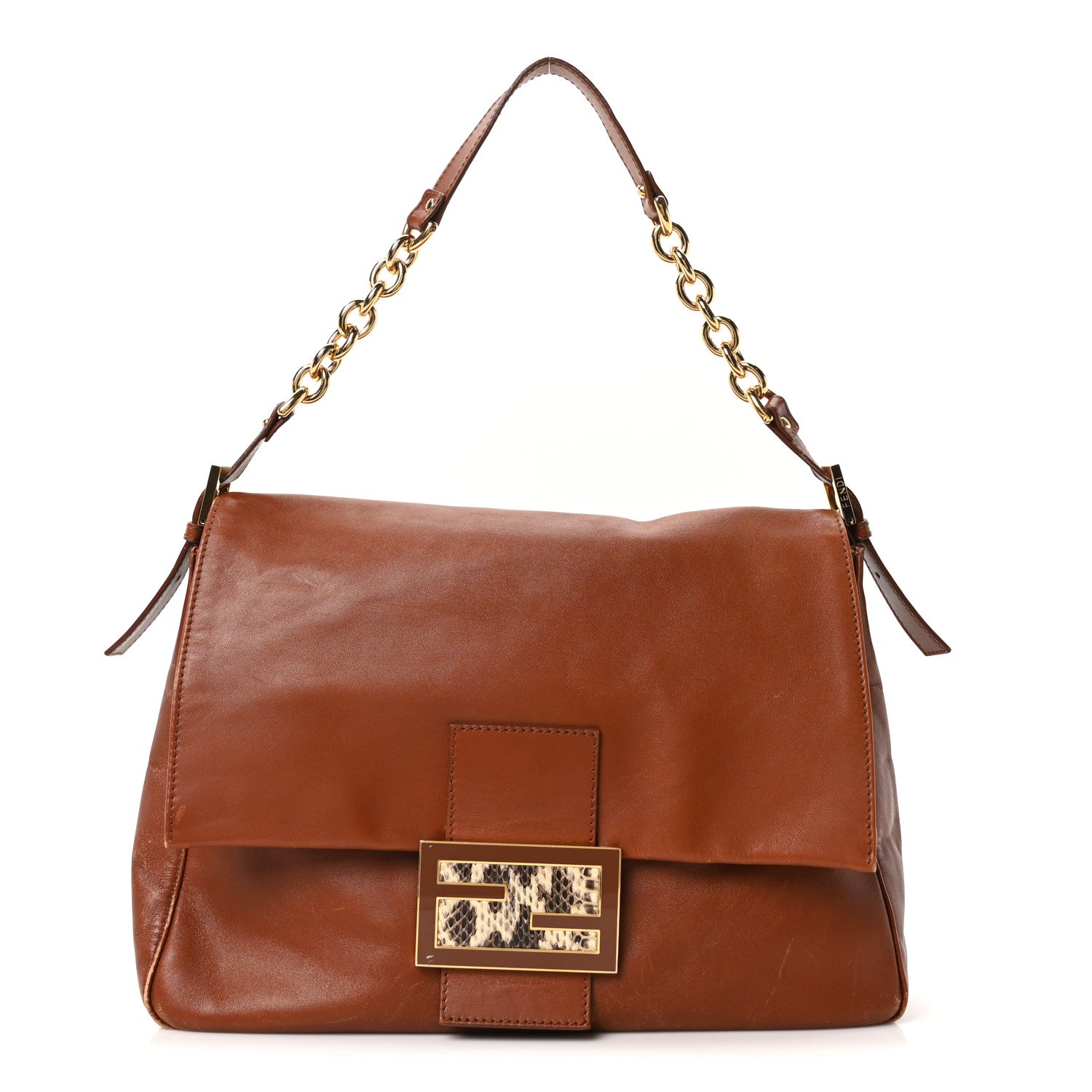 Fendi Vitello Savana Snakeskin Big Mama Baguette Brown 1 of 10