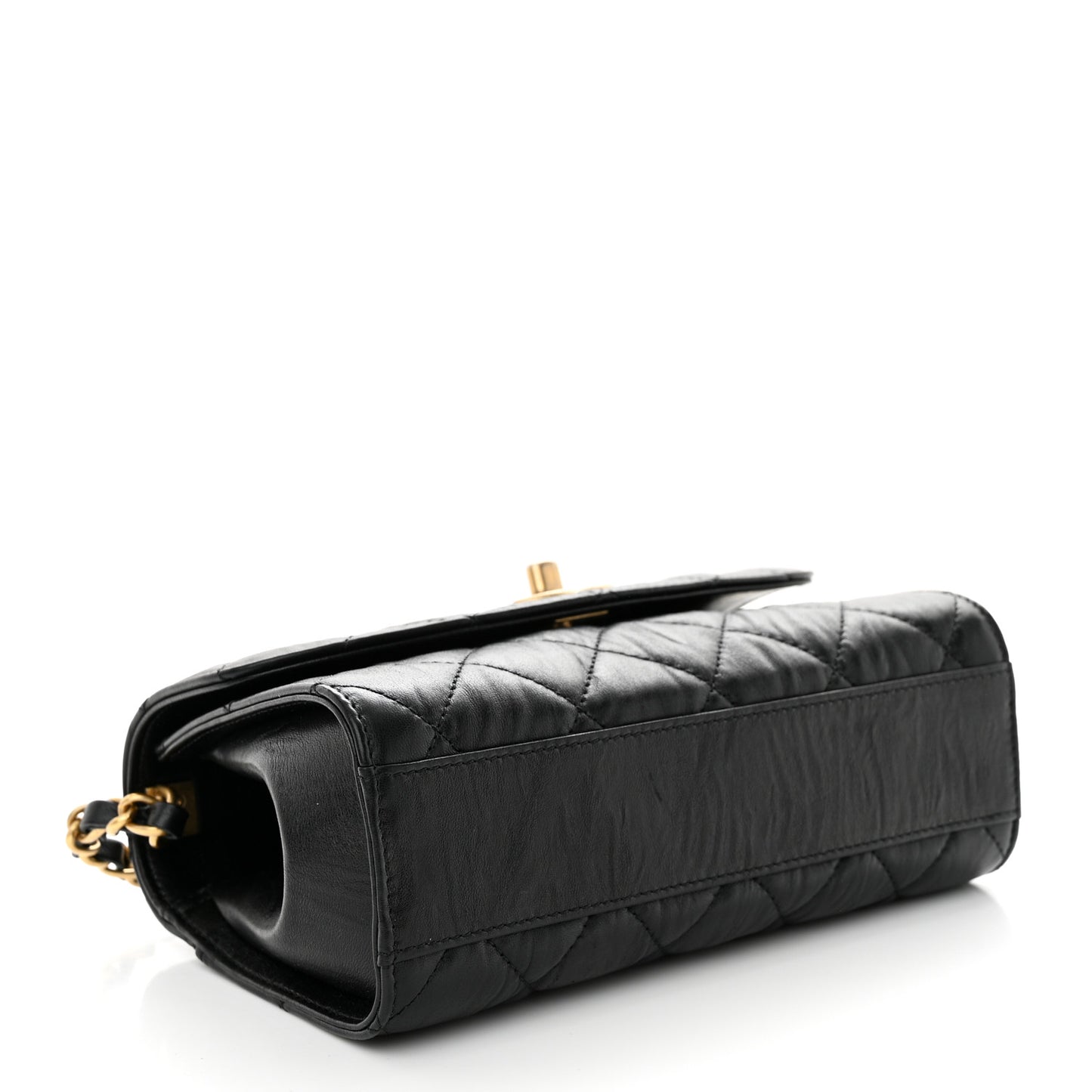 Crumpled Lambskin Quilted Mini CC Links Top Handle Flap Black