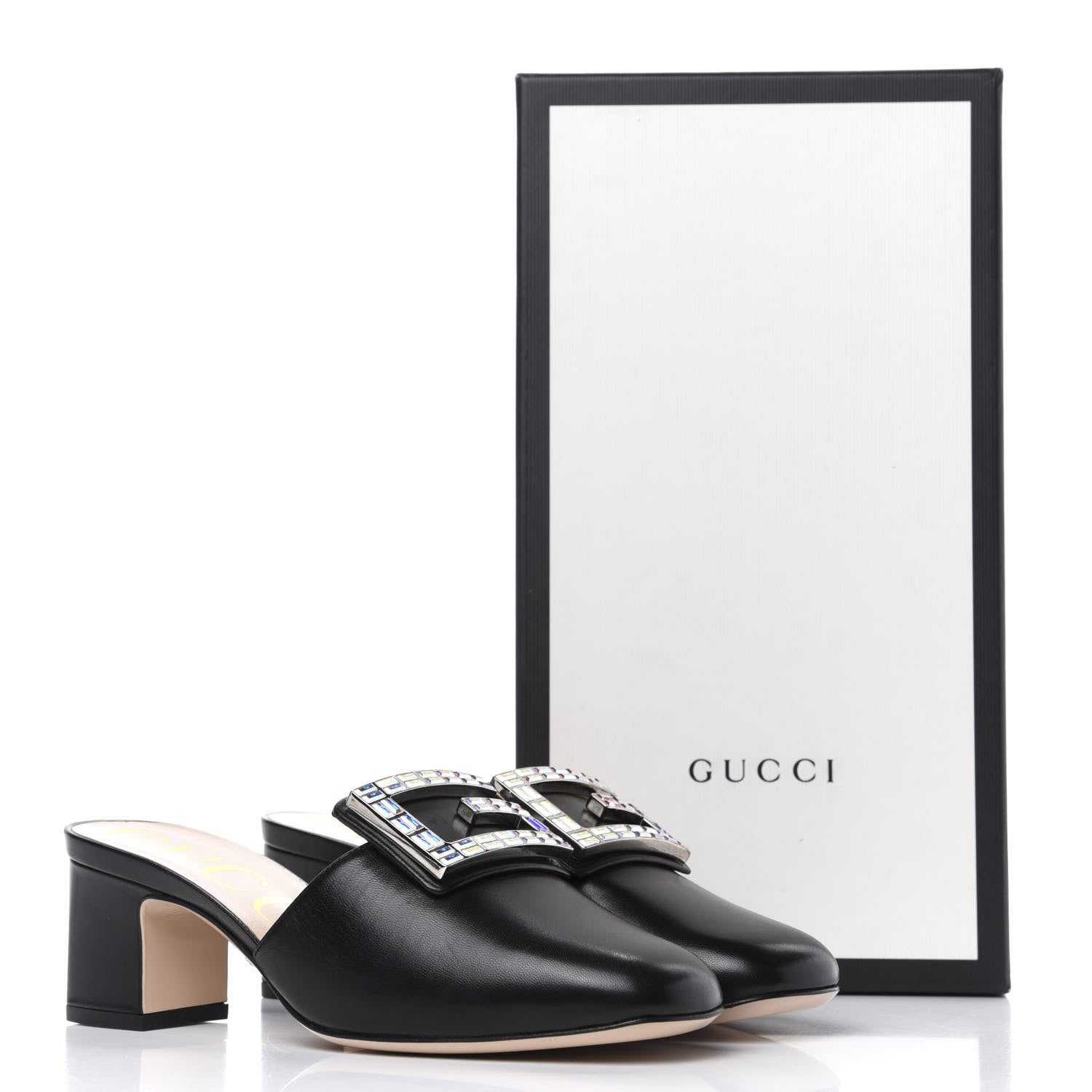 Gucci Malaga Kid Crystal Square G Madelyn Mules 36 Black 12 of 12