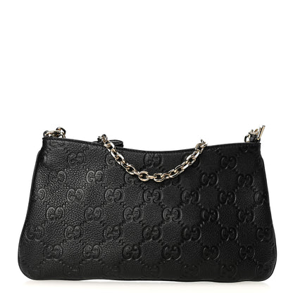 Gucci GG Grainy Calfskin Emblem Medium Shoulder Bag Black 2 of 19