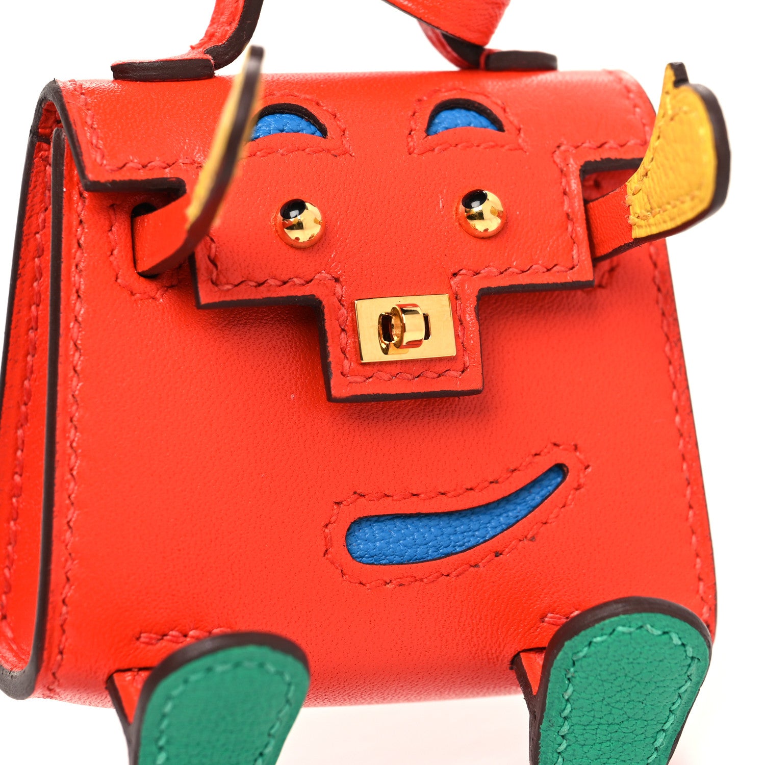 Hermes Tadelakt Chevre Mysore Kelly Quelle Idole Bag Charm Capucine Jaune De Naples Vert Vertigo Zanzibar 6 of 6