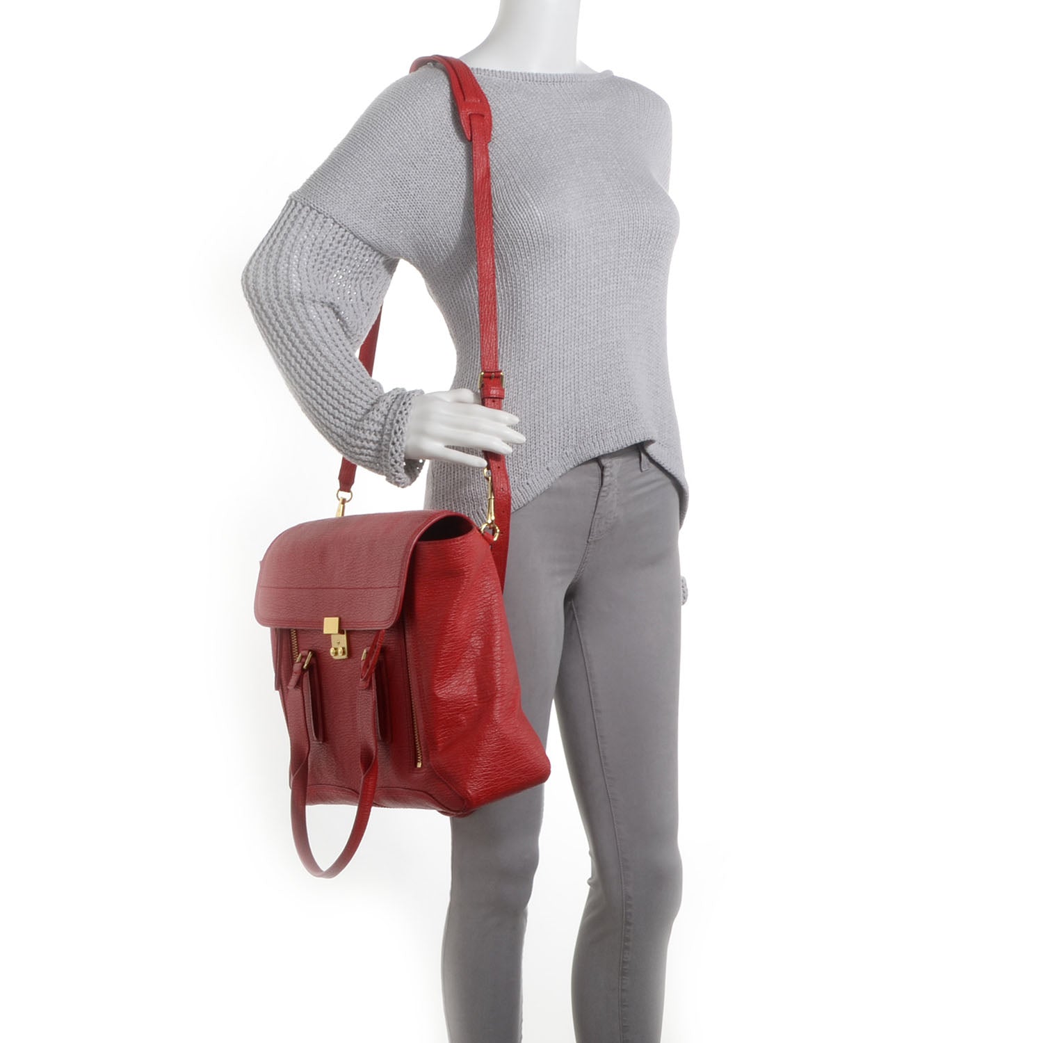 3.1 Phillip Lim 3.1 Embossed Leather Large Pashli Satchel Red 2 of 10