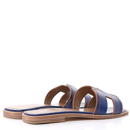 Hermes Patent Epsom Perforated Oran Sandals 36 Bleu Saphir 5 of 8
