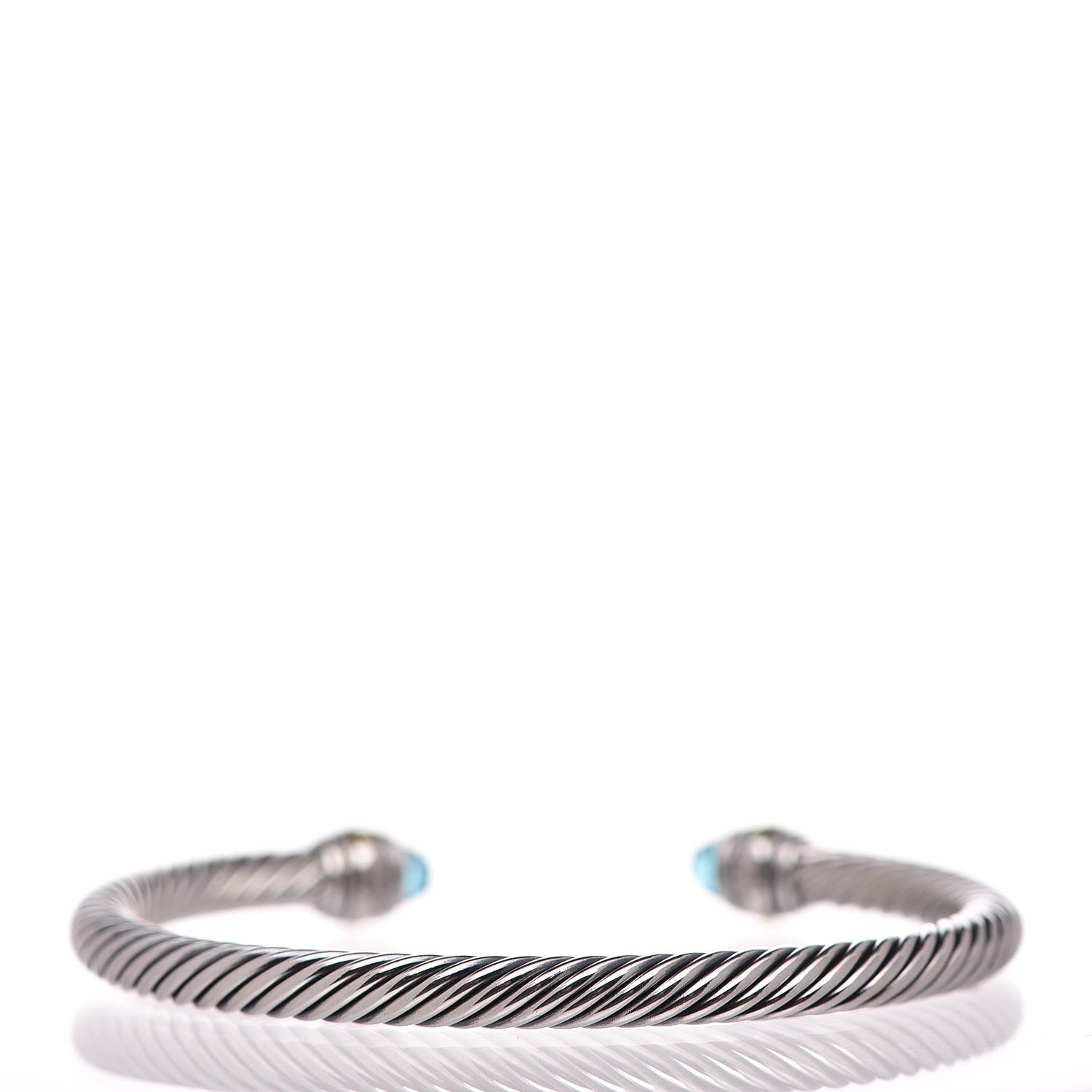 David Yurman Sterling Silver 14K Yellow Gold Blue Topaz 5mm Cable Classics Bracelet 3 of 6