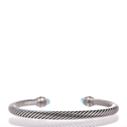 David Yurman Sterling Silver 14K Yellow Gold Blue Topaz 5mm Cable Classics Bracelet 3 of 6
