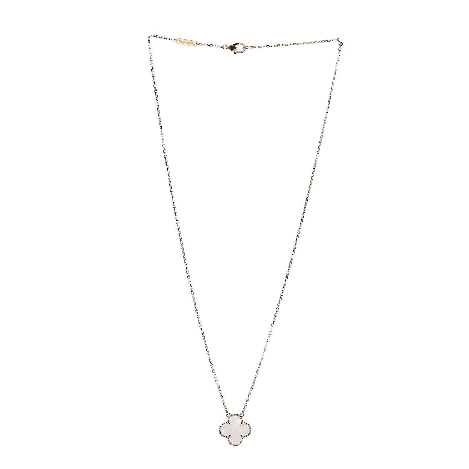 Van Cleef & Arpels 18K Yellow Gold Mother of Pearl Vintage Alhambra Pendant Necklace 3 of 6
