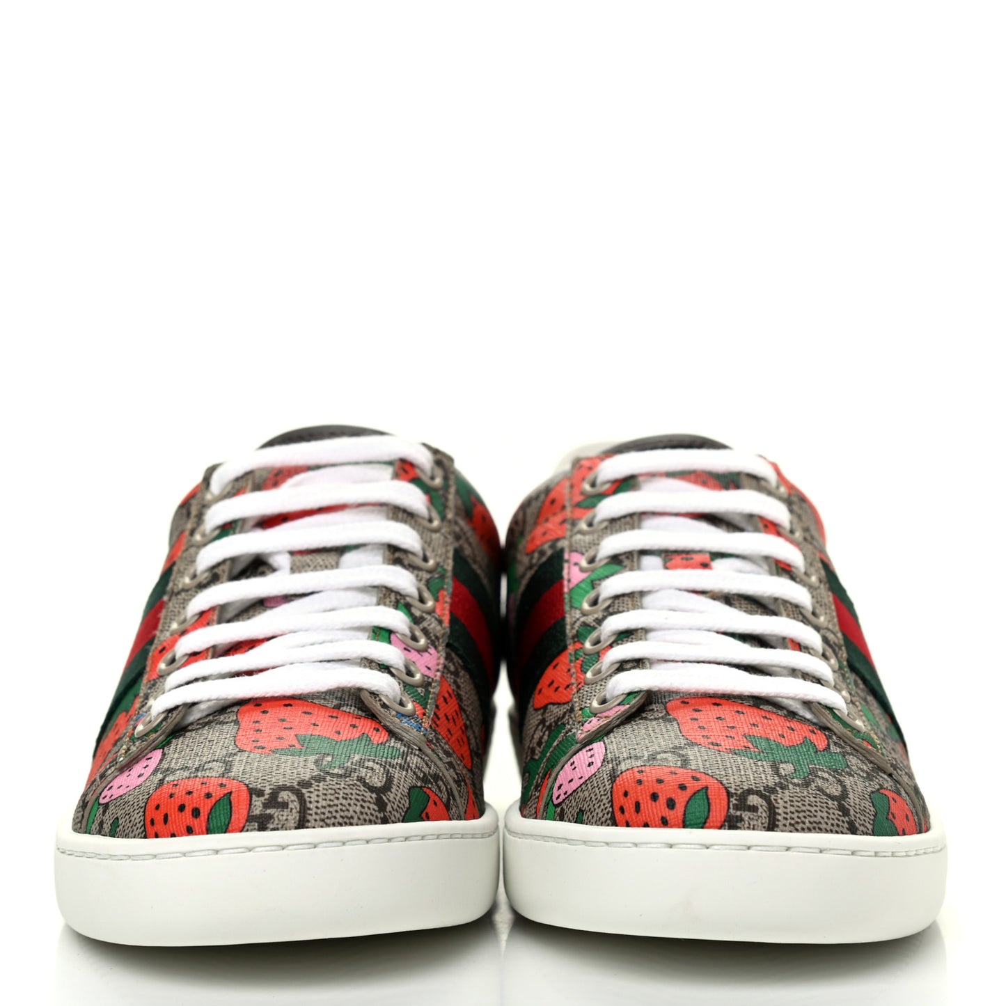 GG Supreme Monogram Strawberry Web Womens Ace Sneakers 36 Beige Multicolor Red Green
