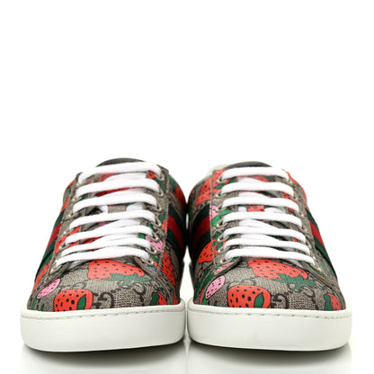 Gucci GG Supreme Monogram Strawberry Web Womens Ace Sneakers 36 Beige Multicolor Red Green 2 of 9