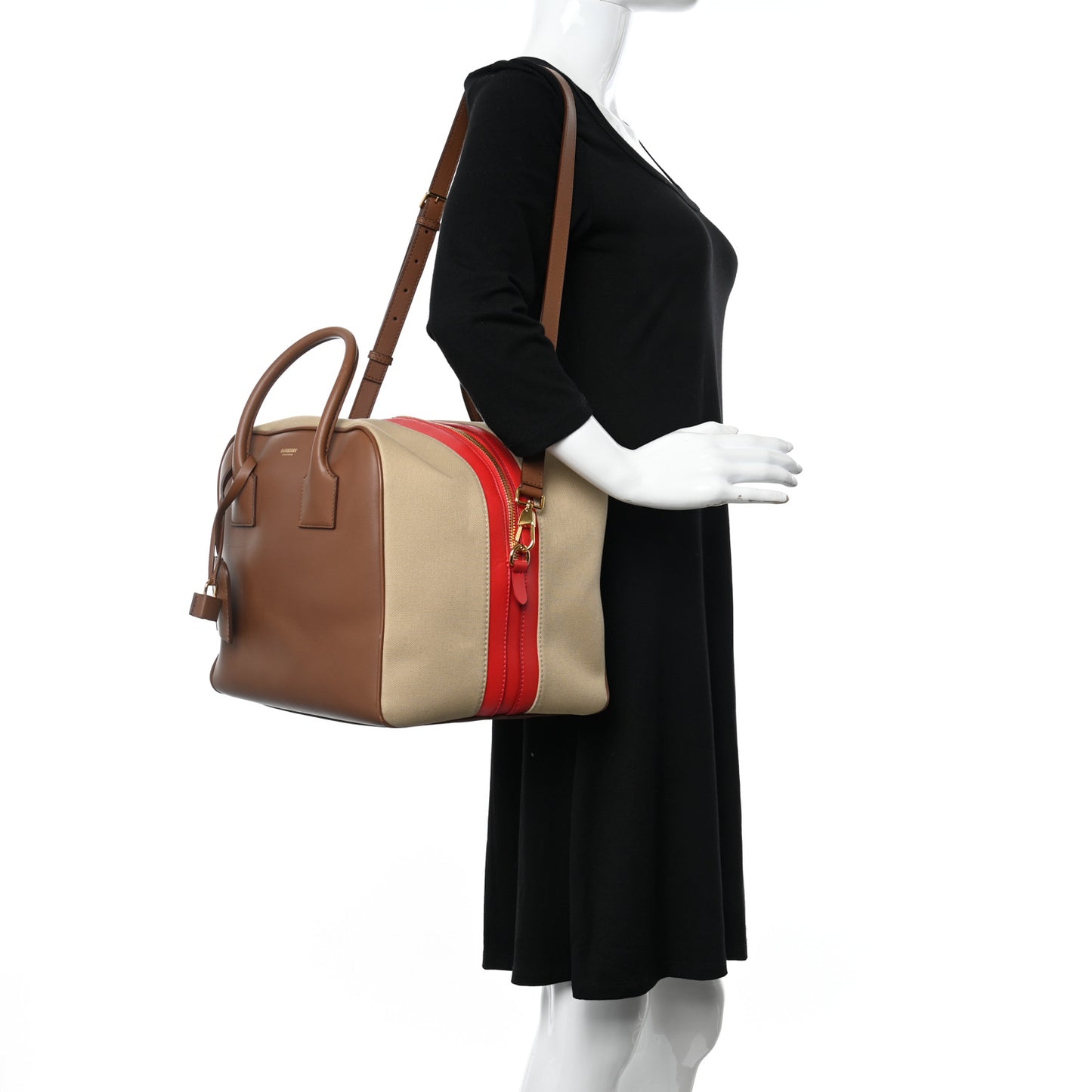 Calfskin Canvas Medium Cube Bowling Bag Malt Brown