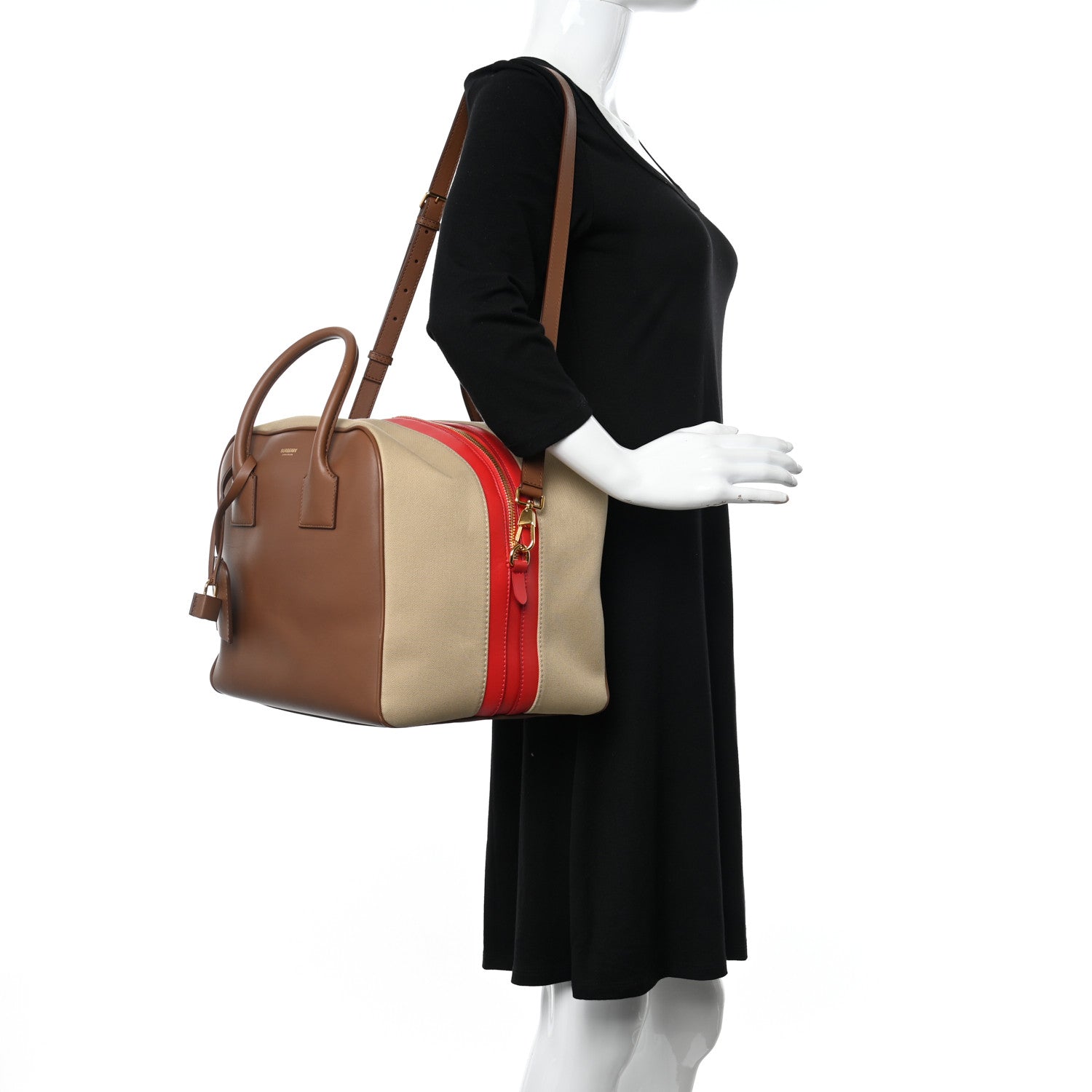 Burberry Calfskin Canvas Medium Cube Bowling Bag Malt Brown 2 of 13