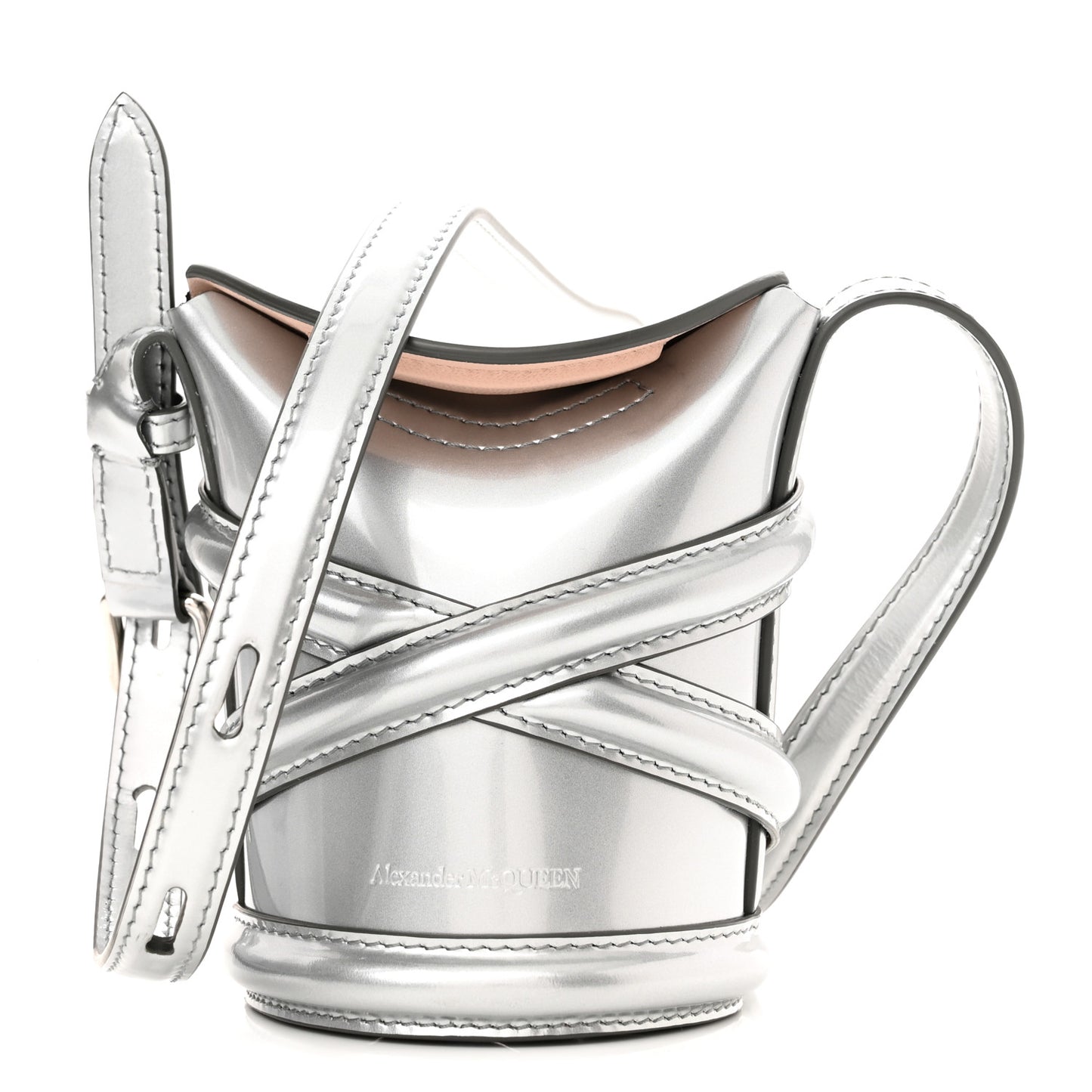 Metallic Calfskin The Curve Mini Shoulder Bag Silver