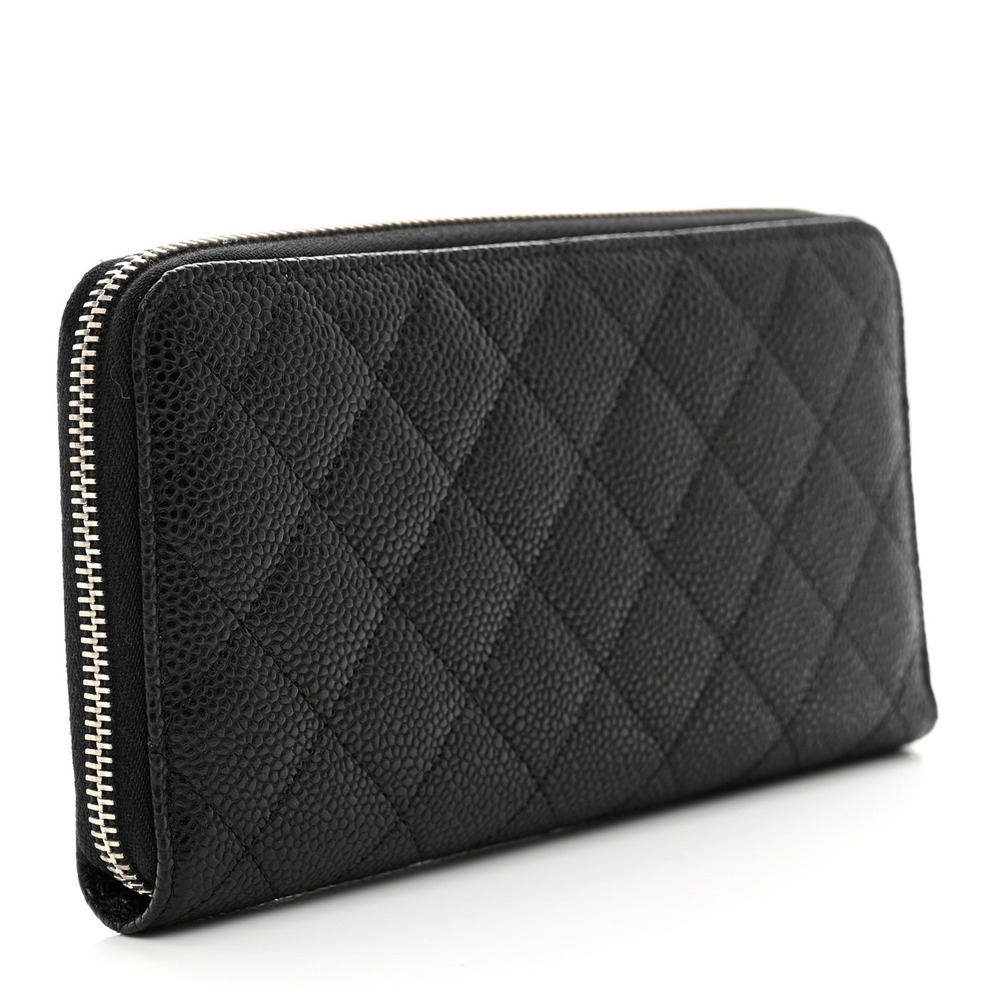 Caviar Quilted Large Gusset Zip Around Wallet Black