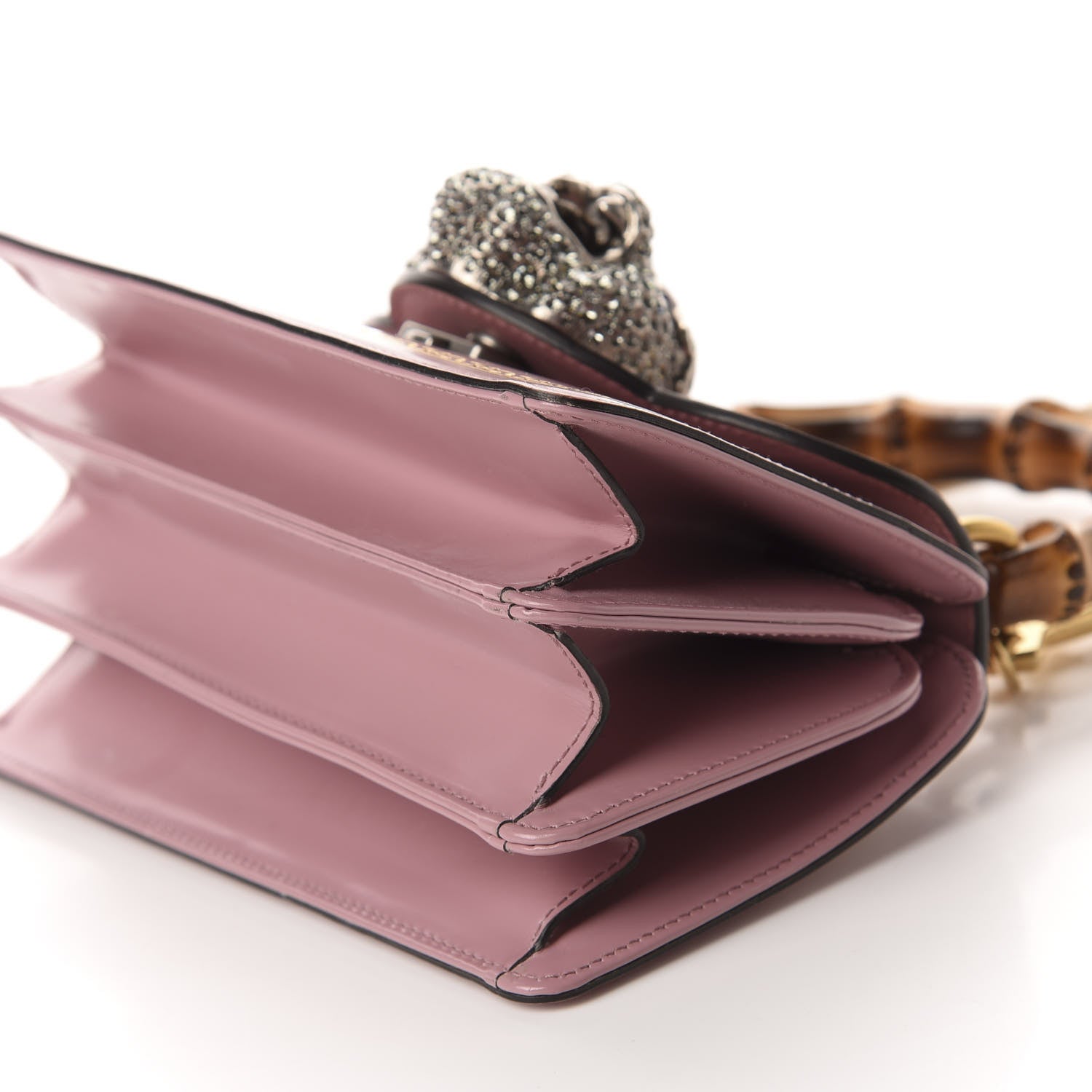 Gucci Calfskin Bamboo Crystal Mini Thiara Top Handle Bag Carmine Rose Gold 7 of 12