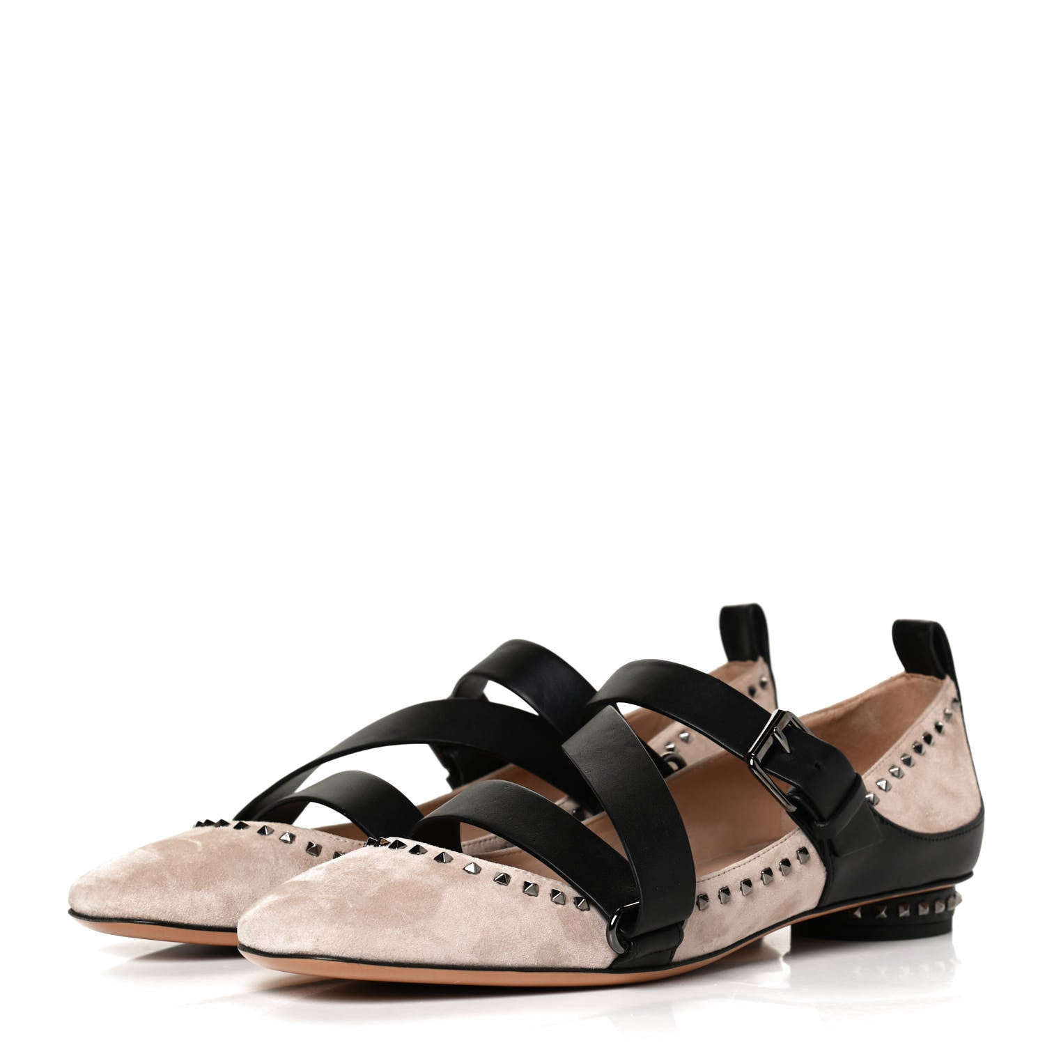 Valentino Garavani Suede Rockstud Strappy Ballet Flats 38 Poudre Black 3 of 9