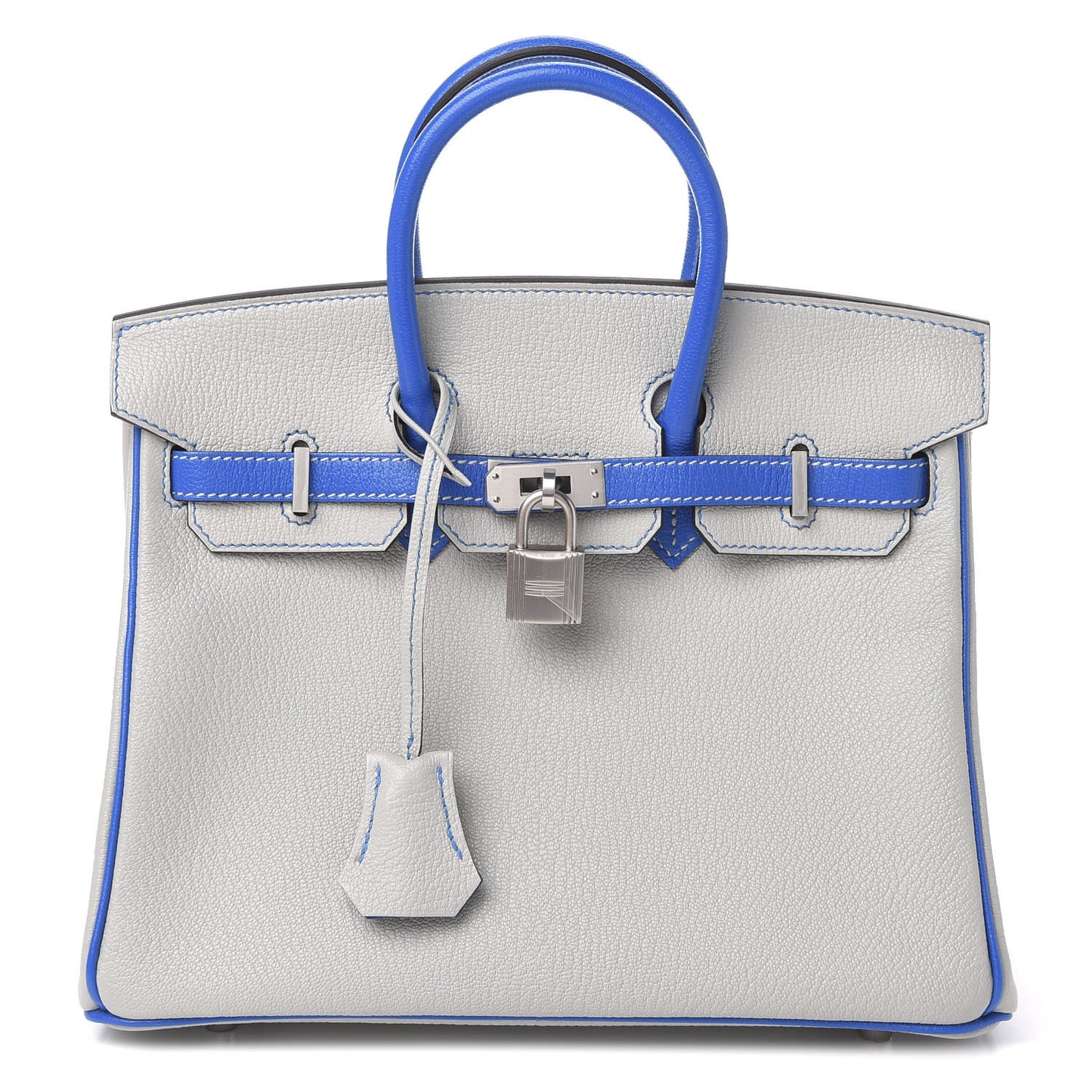 Chevre Mysore Horseshoe Birkin 25 Gris Perle Bleu Hydra