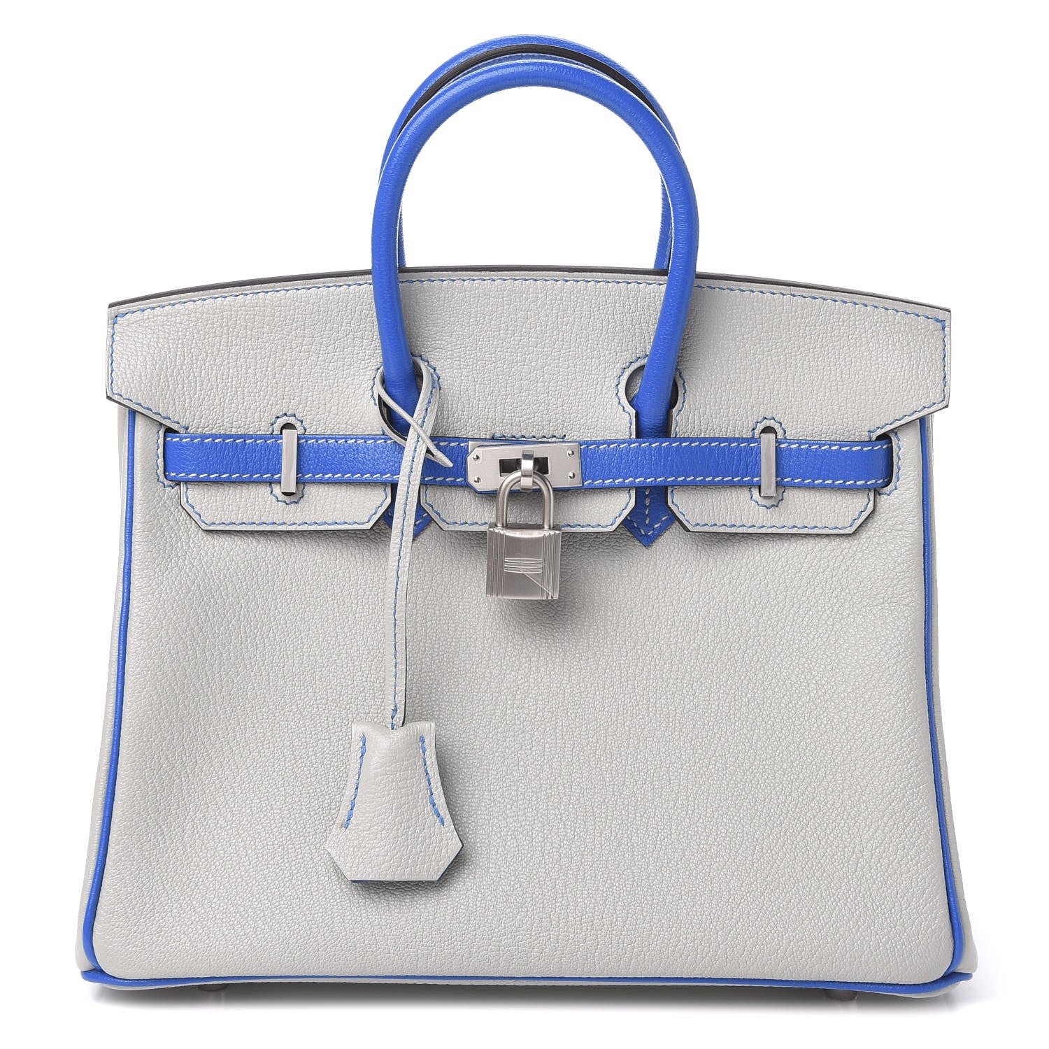 Hermes Chevre Mysore Horseshoe Birkin 25 Gris Perle Bleu Hydra 1 of 11