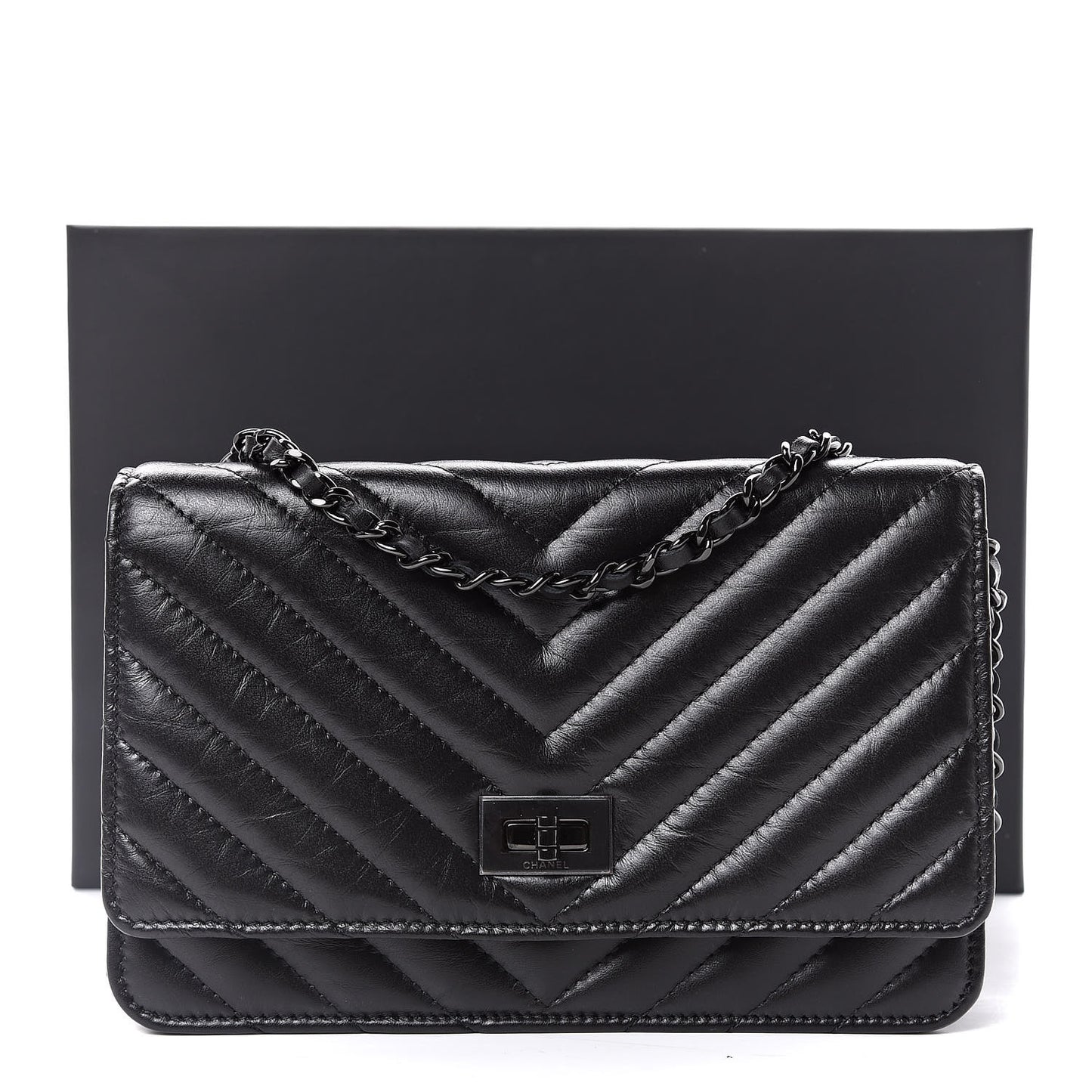 Aged Calfskin Chevron Quilted Reissue Wallet On Chain WOC So Black