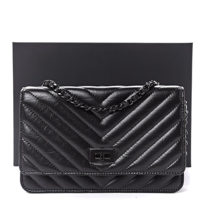 Chanel Aged Calfskin Chevron Quilted Reissue Wallet On Chain WOC So Black 12 of 12