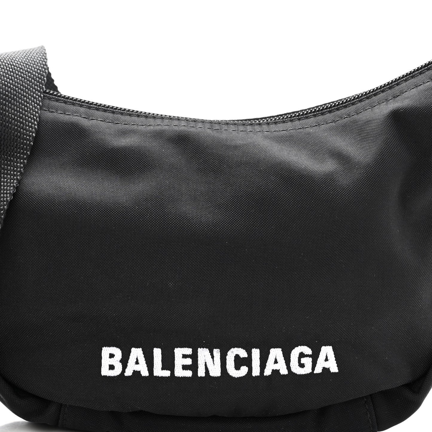 Recycled Sport Nylon Logo Embroidered Wheel Sling Bag Black White