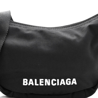 Balenciaga Recycled Sport Nylon Logo Embroidered Wheel Sling Bag Black White 7 of 9