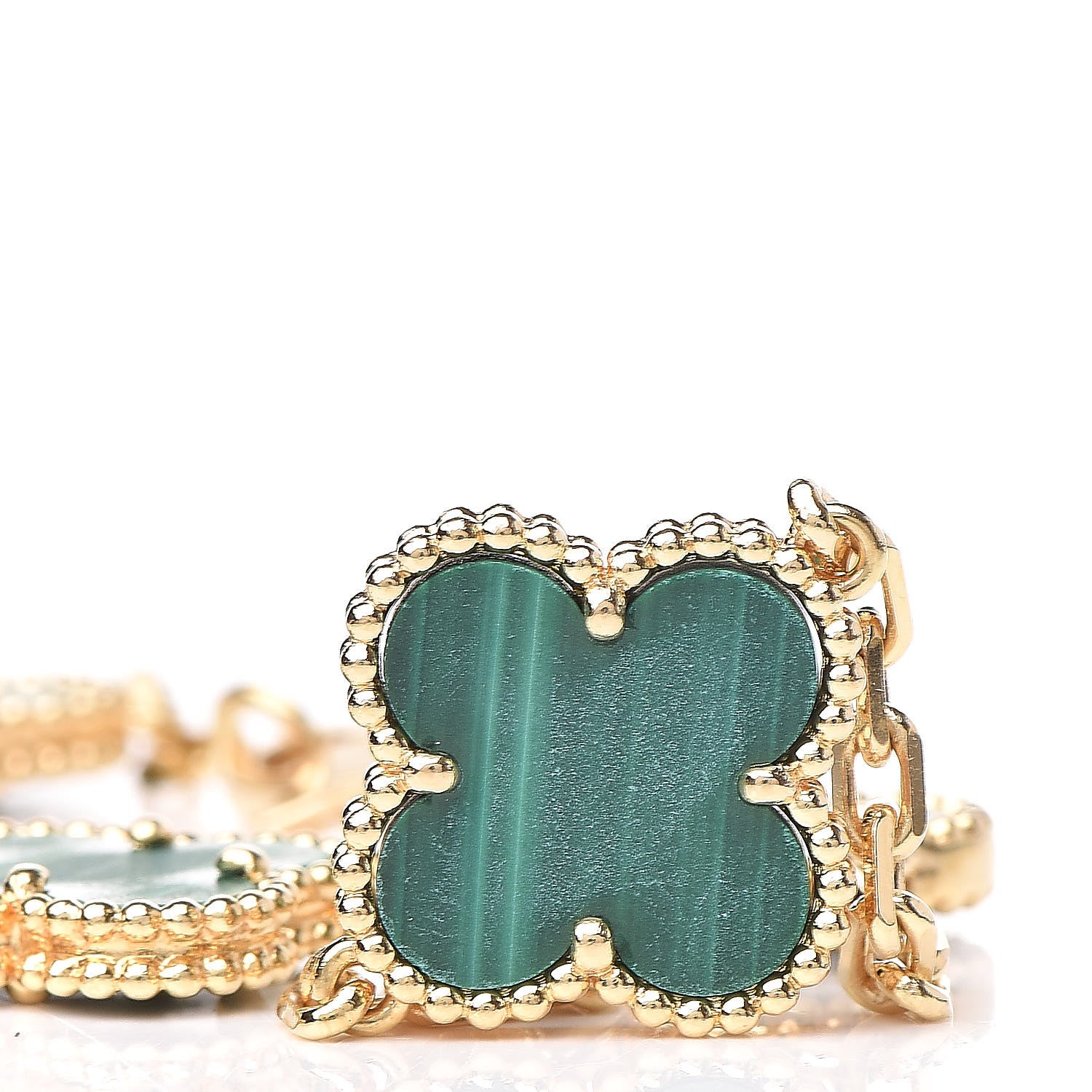 Van Cleef & Arpels 18K Yellow Gold Malachite 5 Motifs Vintage Alhambra Bracelet 9 of 10
