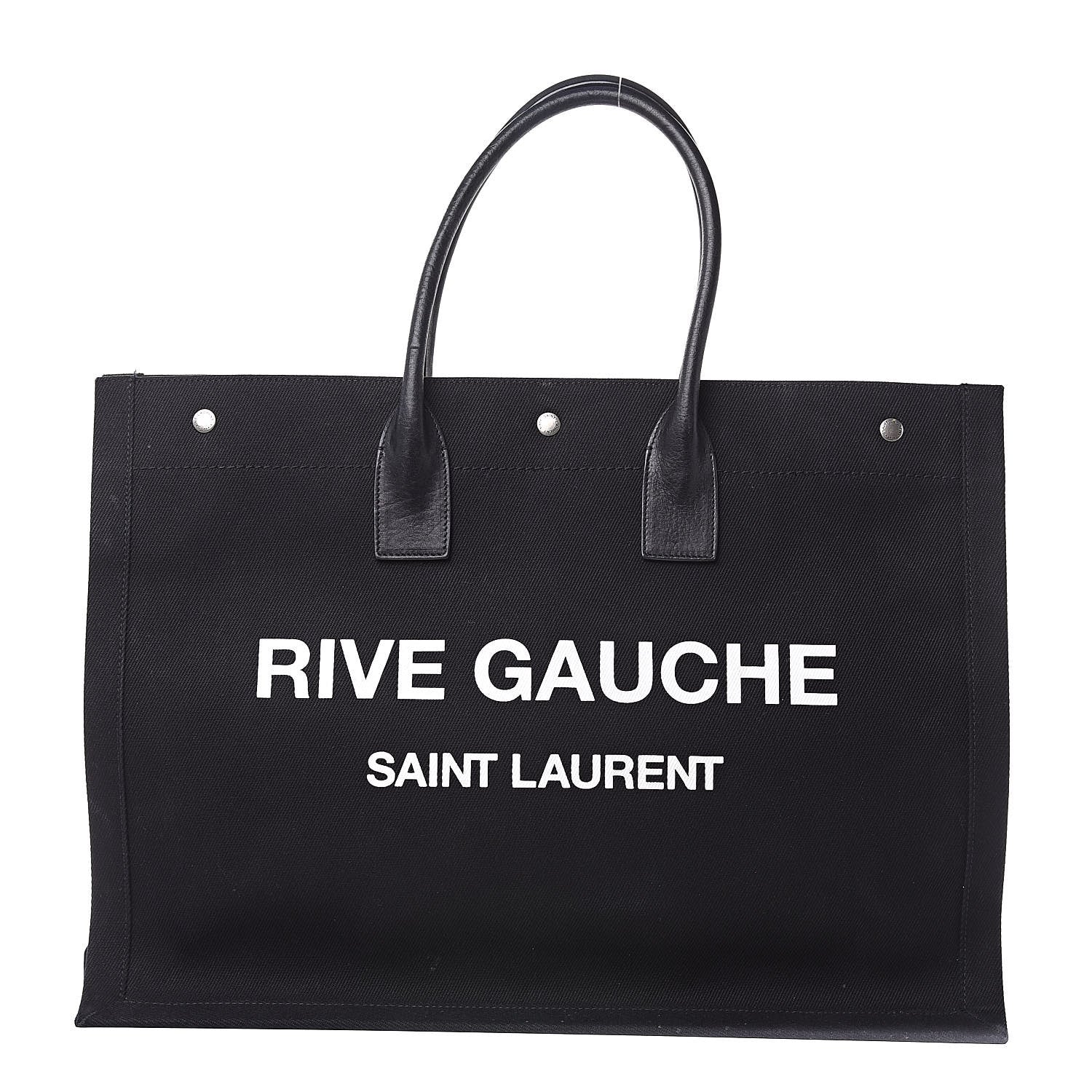 Saint Laurent Linen Calfskin Rive Gauche Tote Black 1 of 16