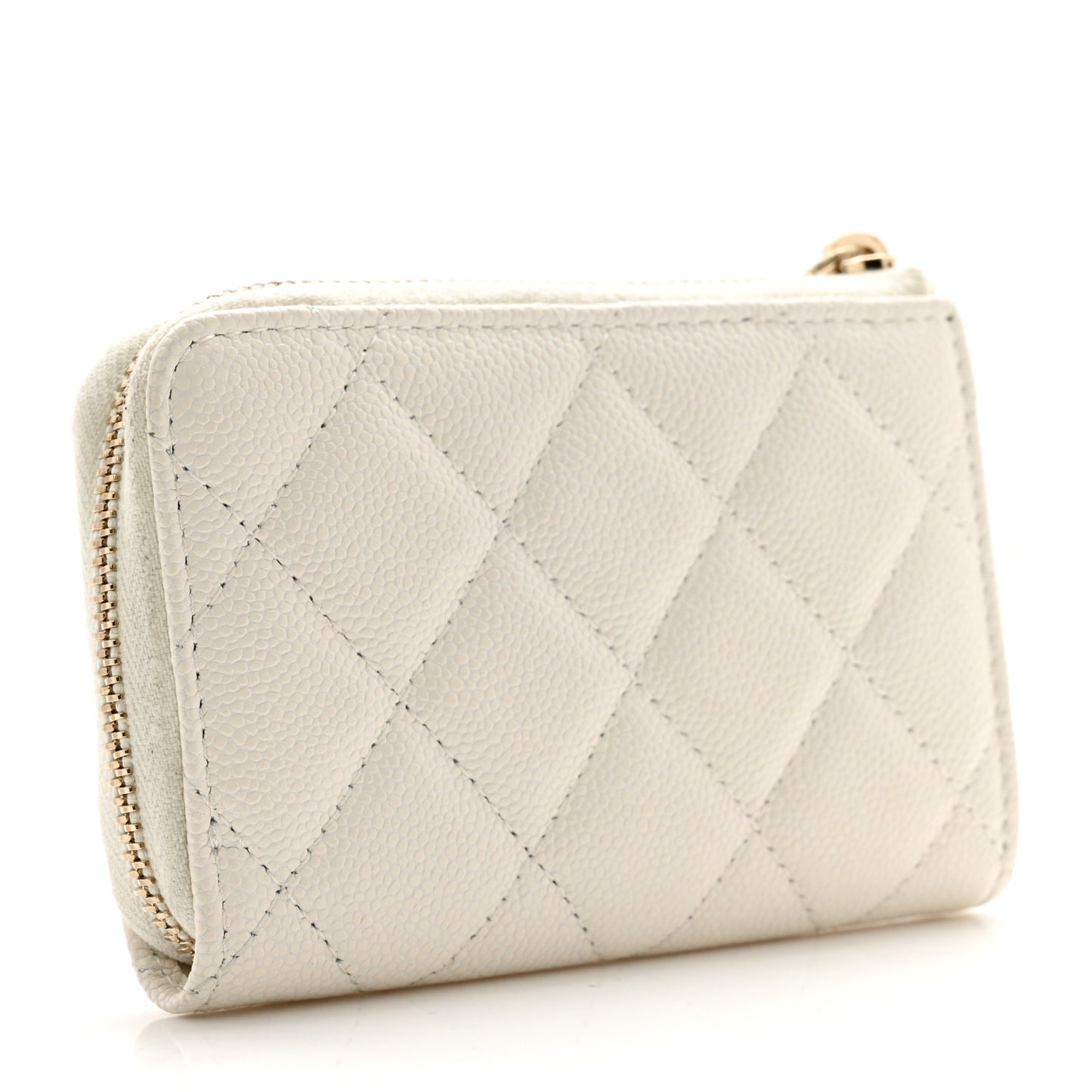 Caviar Quilted Zipped Key Holder Case White