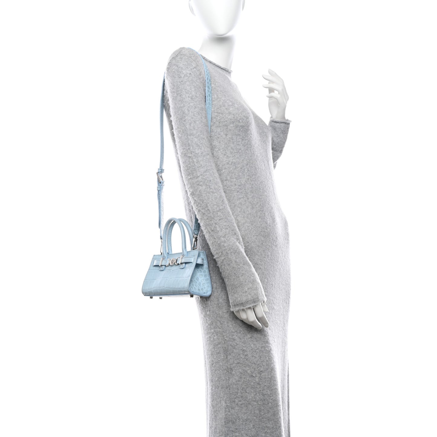 Calfskin Crocodile Embossed Mini Medusa '95 Tote Pastel Blue