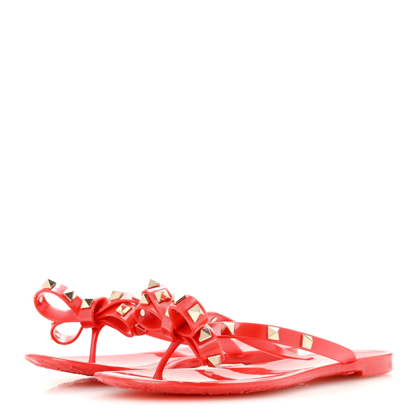 PVC Jelly Rockstud Bow Thong Sandals 35 Rosso Valentino