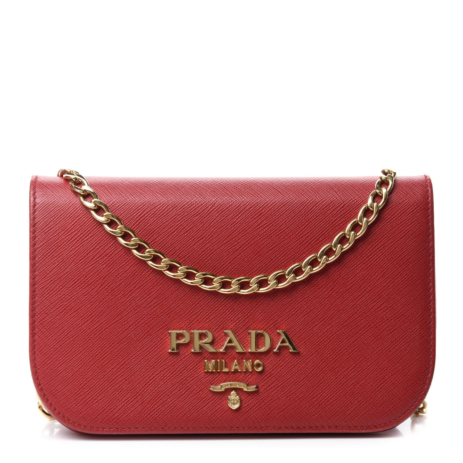 Prada Saffiano Chain Wallet Fuoco 1 of 9