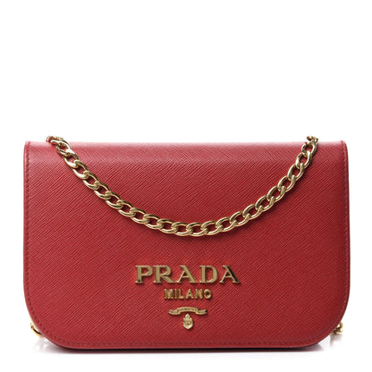 Prada Saffiano Chain Wallet Fuoco 1 of 9