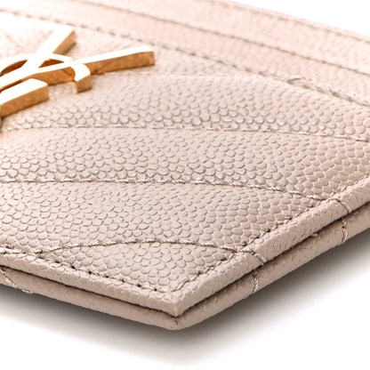 Saint Laurent Grain De Poudre Matelasse Chevron Monogram Credit Card Case Dark Beige 10 of 10