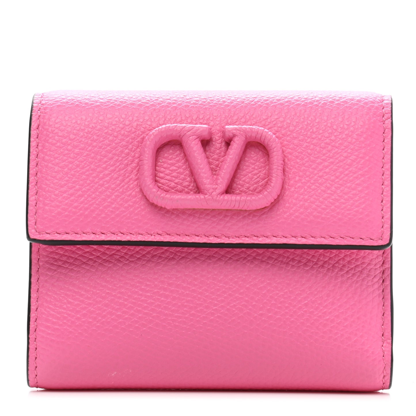 Grainy Calfskin VSling Compact Wallet Feminine Pink