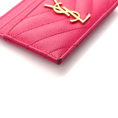 Saint Laurent Grain De Poudre Matelasse Chevron Monogram Credit Card Case Fresh Fuxia 7 of 9