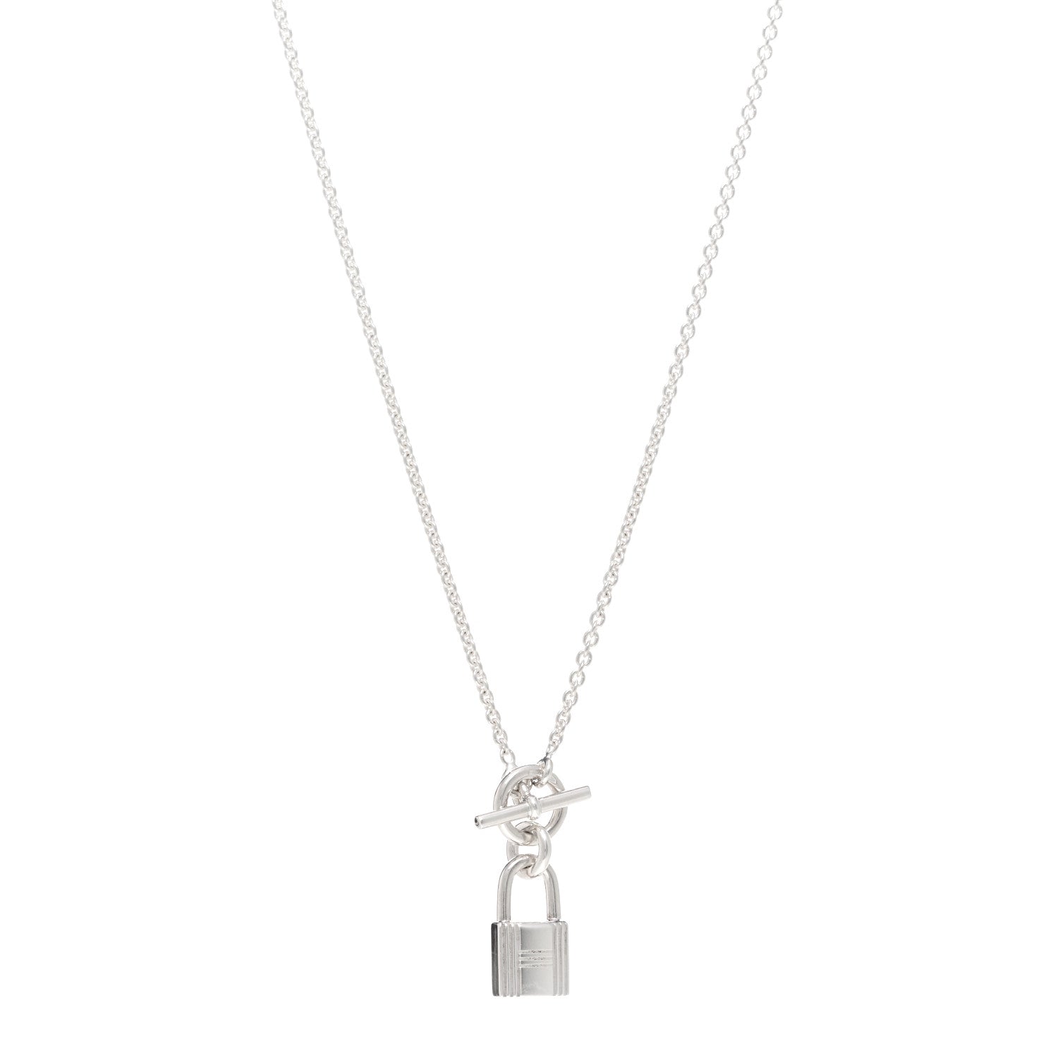 Hermes Sterling Silver Cadenas Kelly Lock Pendant Necklace 1 of 5
