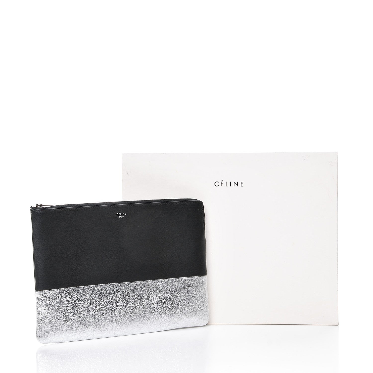 Celine Laminated Lambskin Bi-Color Solo Clutch Pouch Black Silver 9 of 9