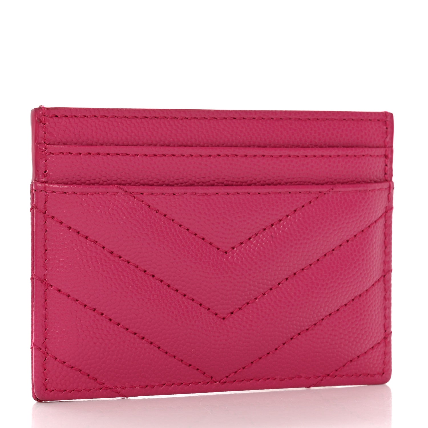 Saint Laurent Grain De Poudre Matelasse Chevron Monogram Credit Card Case Fresh Fuxia 3 of 9