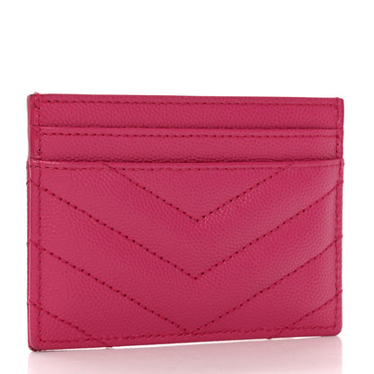 Saint Laurent Grain De Poudre Matelasse Chevron Monogram Credit Card Case Fresh Fuxia 3 of 9