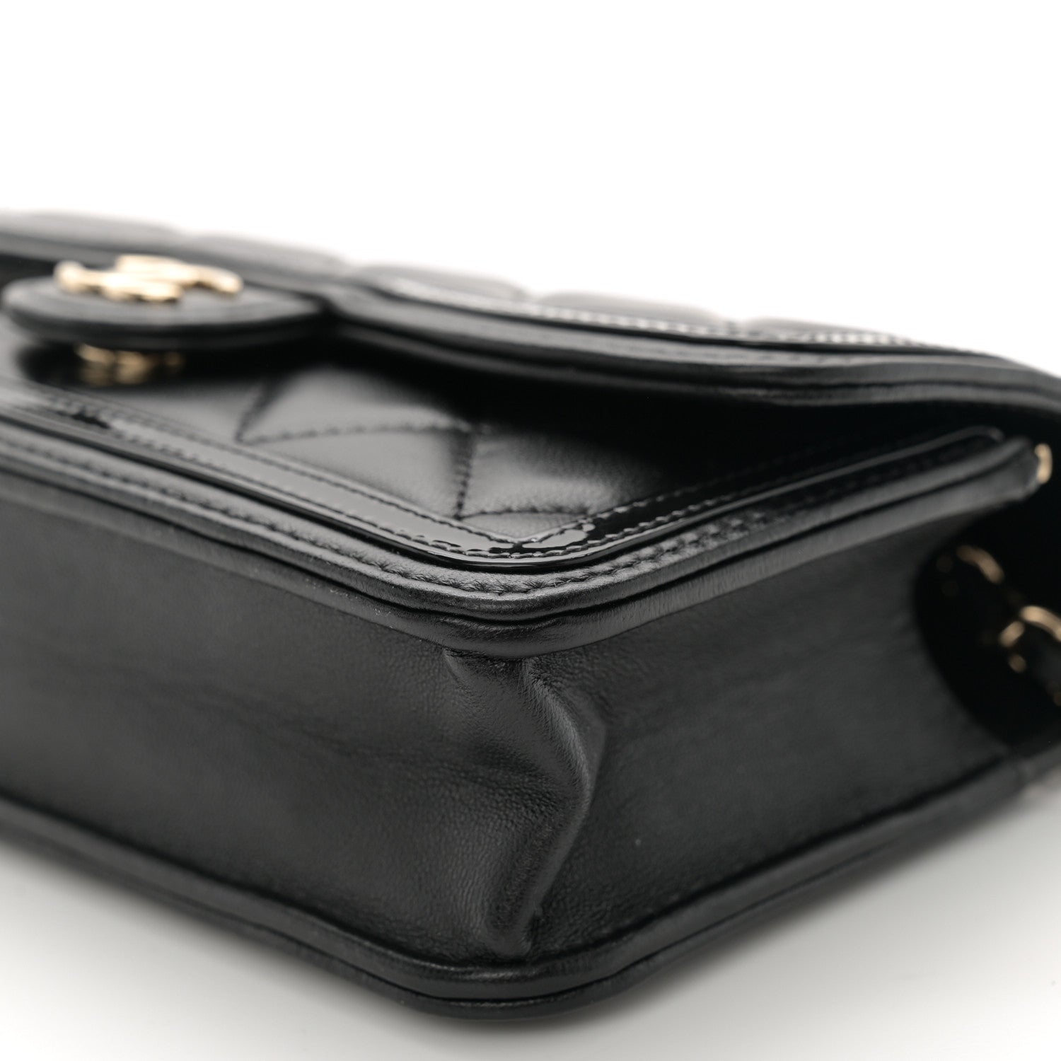 Chanel Lambskin Patent Calfskin Quilted Flap Phone Holder With Chain Black 11 of 11