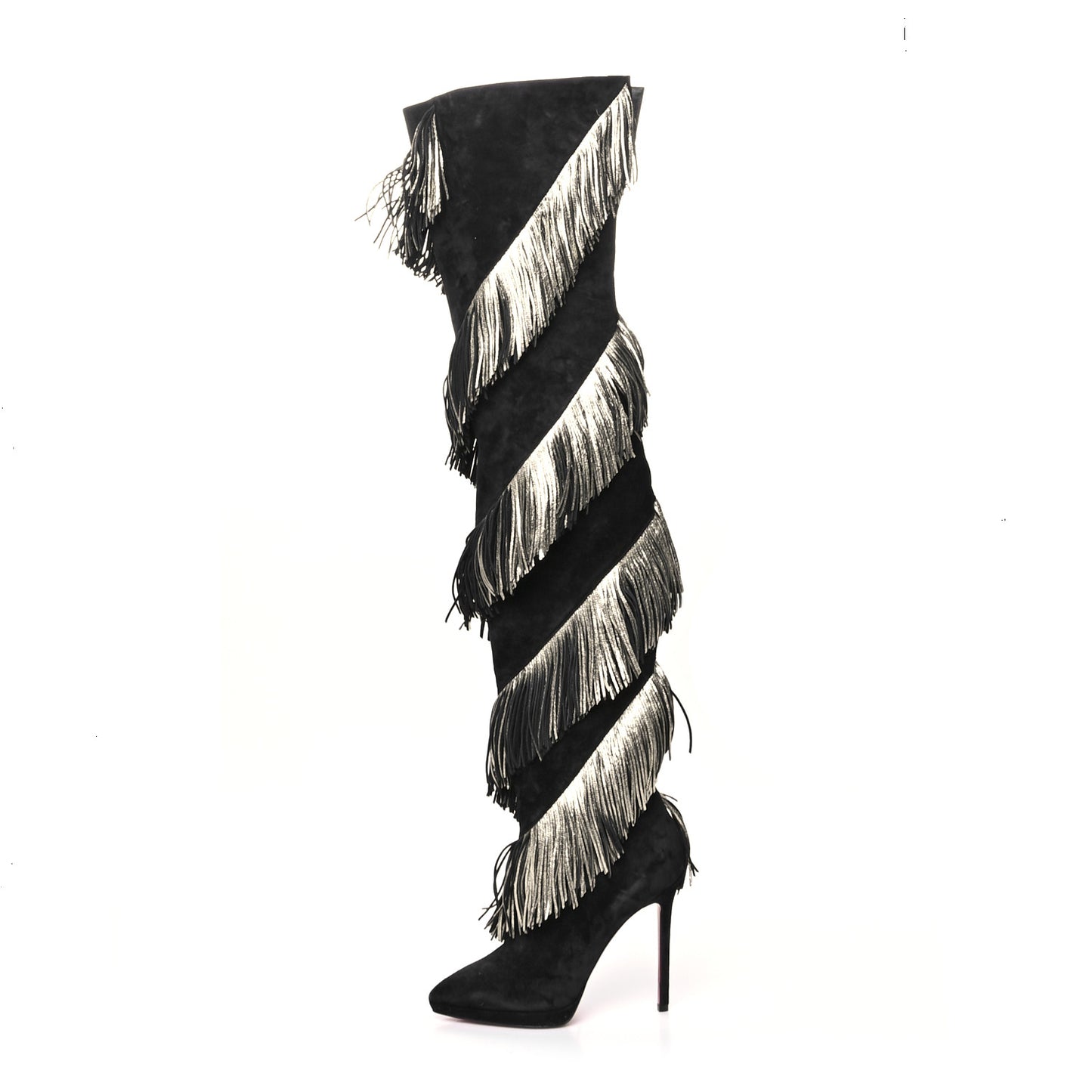 Veau Velours Lame Tweed Bolcheva 120 Thigh High Boots 38 Black Platine