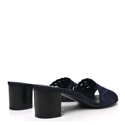 Hermes Denim Embroidered Gwladys Sandals 40 Bleu Brut Marine 4 of 7