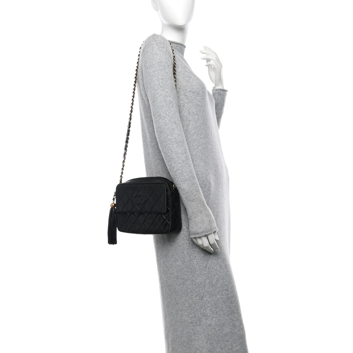 Chanel Lambskin Quilted CC Tassel Camera Case Black 2 of 11