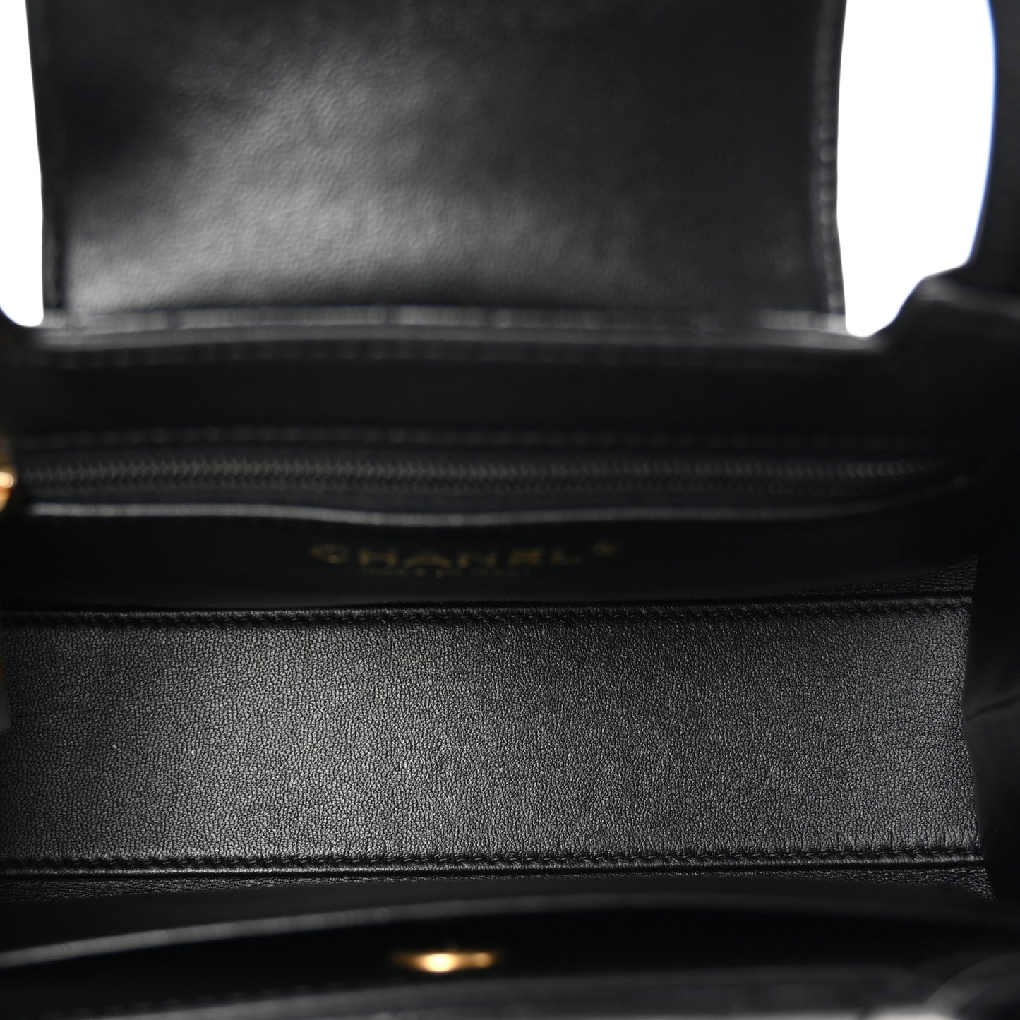 Shiny Aged Calfskin Quilted Nano Kelly Shopper Black