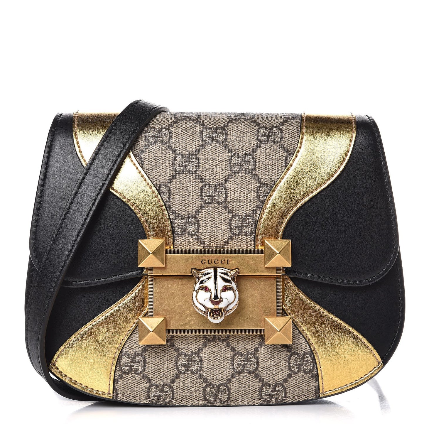GG Supreme Monogram Small Osiride Shoulder Bag Black Gold