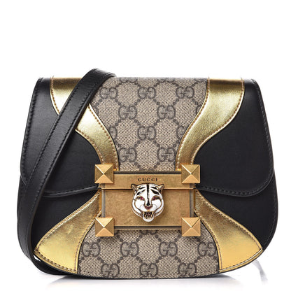 Gucci GG Supreme Monogram Small Osiride Shoulder Bag Black Gold 1 of 8